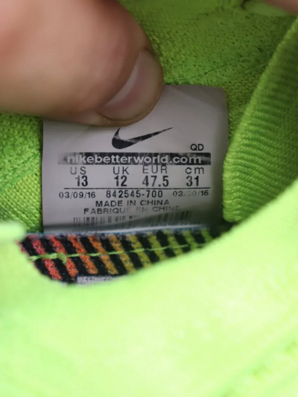 Nike Free RN Flyknit Men's 13 'Medal Stand' Olympics Neon Green Volt 842545-700